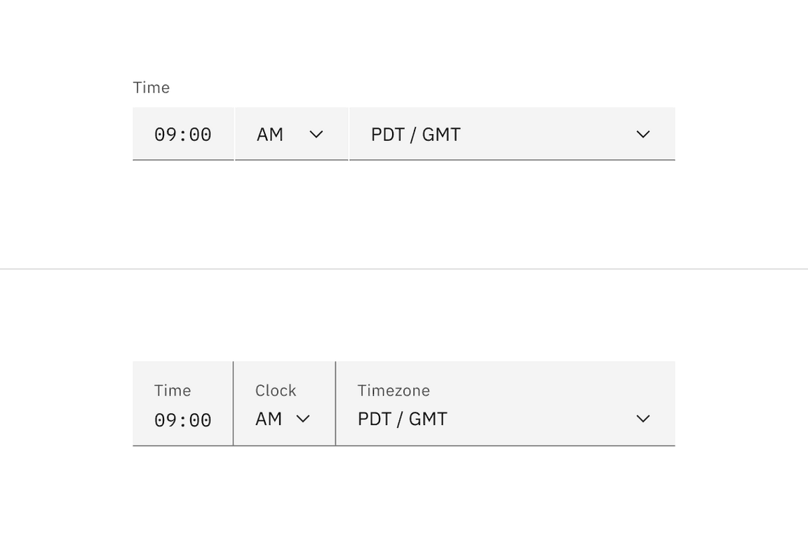 Enabled state for default and fluid time picker icon signifiers.